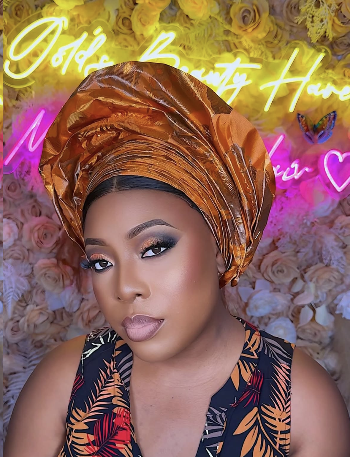 Gele styling with matching ankara print outfit